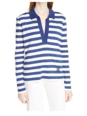 Baum and Pferdgarten Jilson Blue White Striped Long Sleeve V-Neck
Polo Shirt